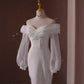 Vestidos de satén blanco de lujo con hombros descubiertos y manga larga para boda, vestidos de cola de sirena para novia, vestido largo elegante para fiesta