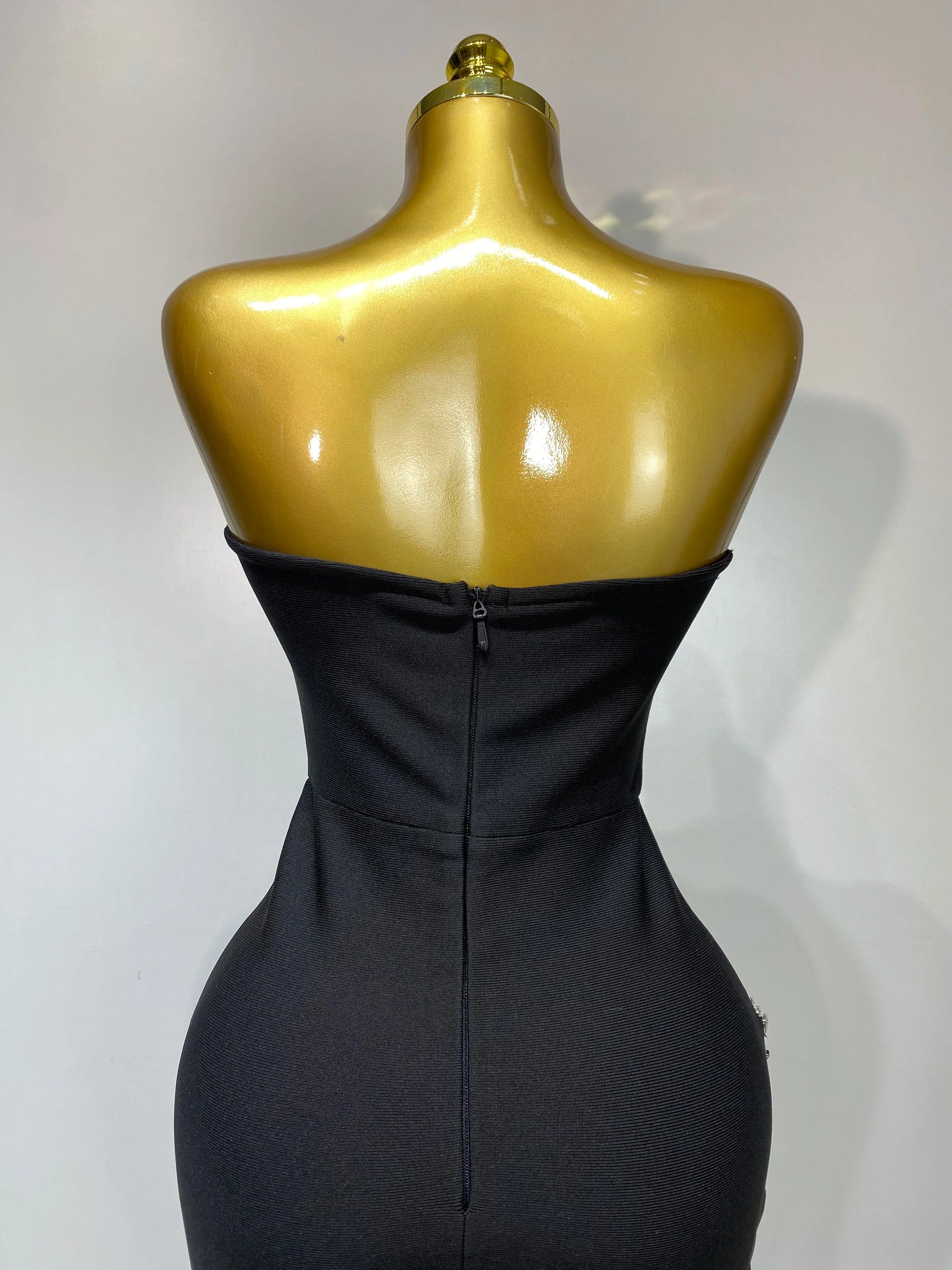 Women Sexy Strapless Bodycon Bandage Dress Rhinestone Celebrity Elegant Evening Party Gown Luxury Birthday Wedding Guest Dress