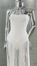 Summer White Color Long Tassel Strapless Bandage Jumpsuit Fashion Woman Party Bodysuit Vestido Performances Costume