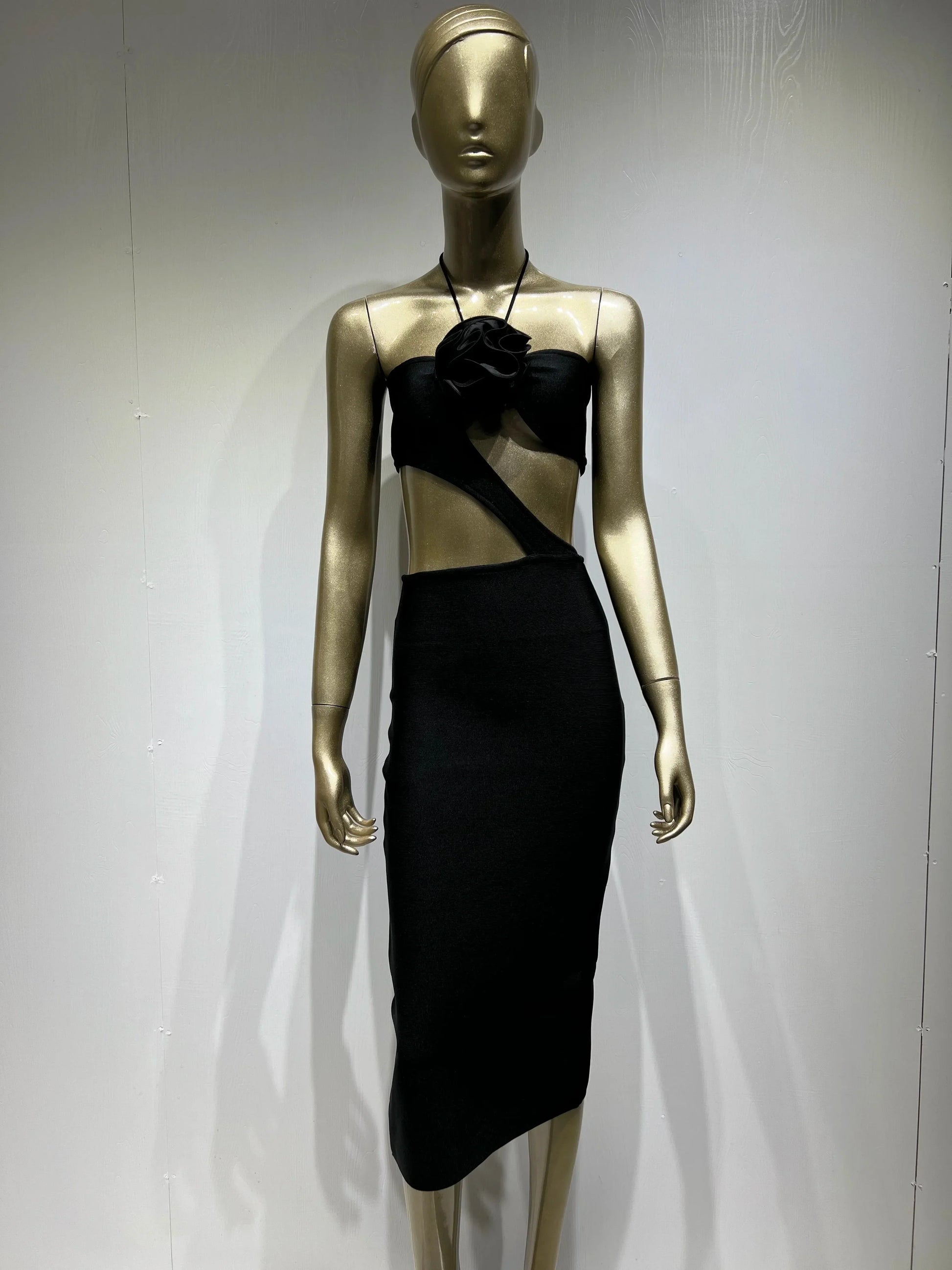 Summer 3D Flower Sexy Hollow Out Sleeveless Bodycon Black Long Dress Fashion's Sexy Woman Party Outfit Beach Party Vestido