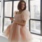 Pink Prom Dresses OrganzaShort Black Cap Short Sleeves Square Neck Ball Gown Formal Party Graduation Evening Gowns Simple