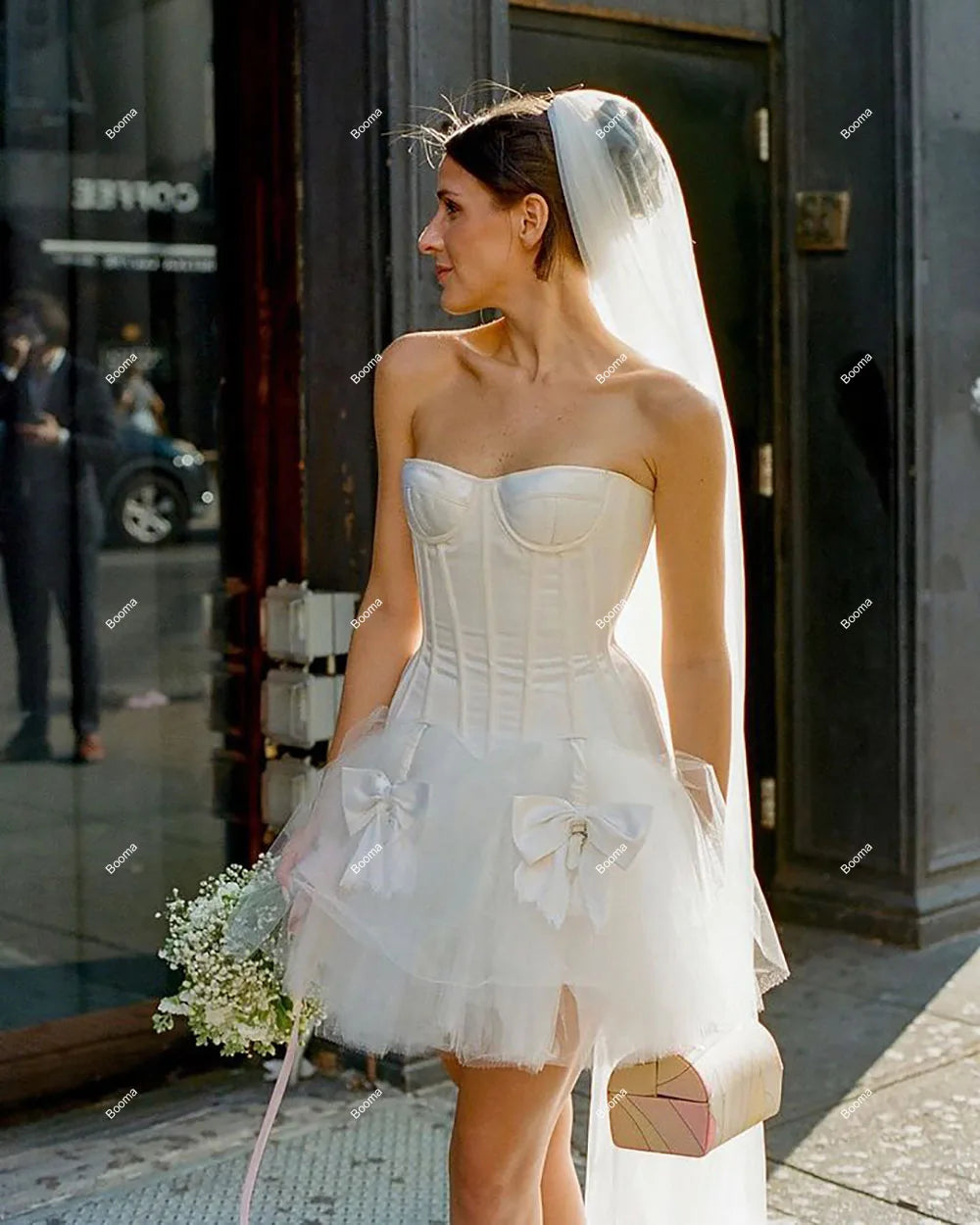 Vestidos de fiesta de boda Línea A para mujer, vestidos de novia con lazo grande sin mangas, vestido de cóctel, vestidos novias boda