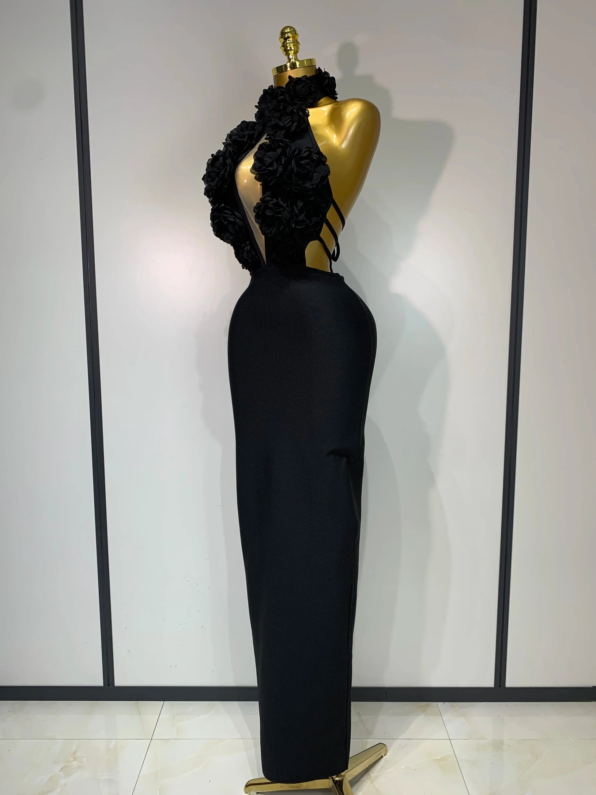 Women Sexy Halter Hollow Out Flowers Bodycon Bandage Dress Red Backless Celebirty Elegant Party Luxury Birthday Wedding Dresses