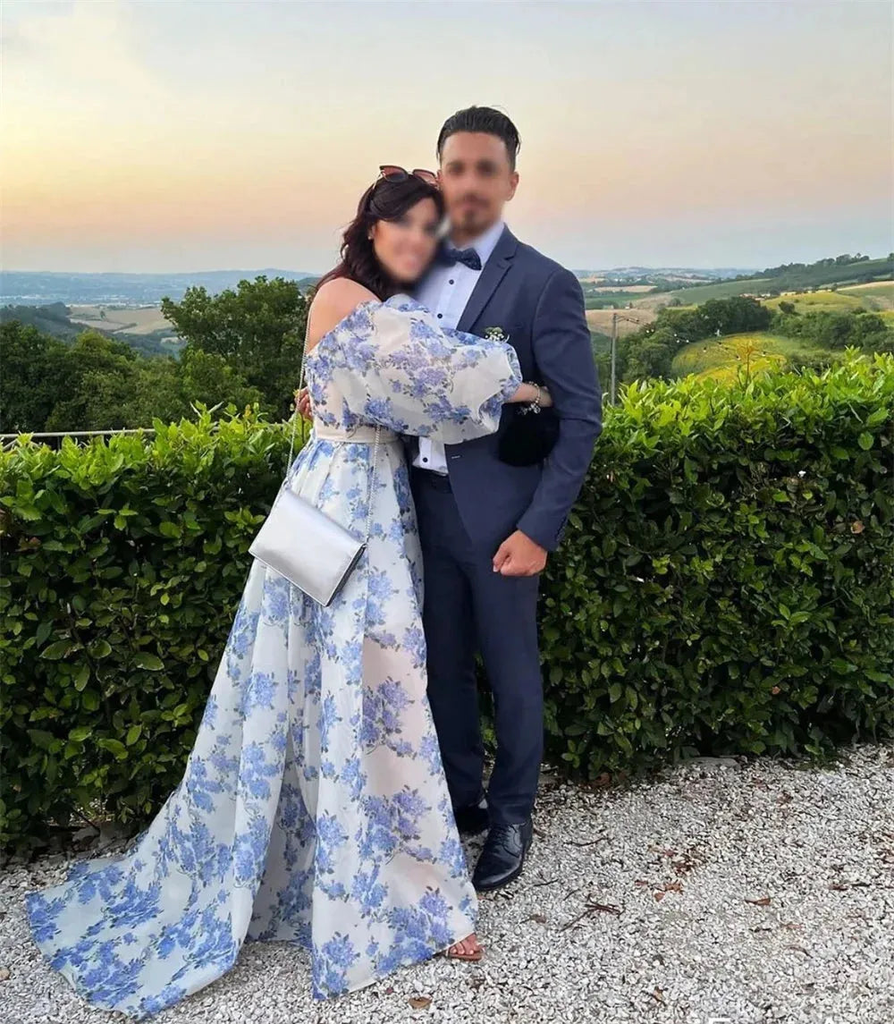 Shivering Heart Shaped Neckline A-line Wedding Dress Puff Sleeves Organza Custom Dresses Side High Split vestido feminino as pic