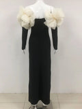 Sexy Women Long Bandage Dress Fashionable Off Shoulder Chiffon Patchwork Long Sleeved Bodycon Backless Dress Party Vestidos