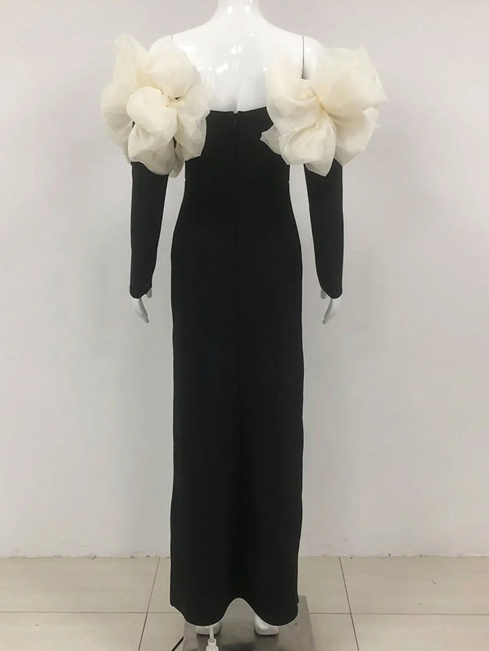 Sexy Women Long Bandage Dress Fashionable Off Shoulder Chiffon Patchwork Long Sleeved Bodycon Backless Dress Party Vestidos