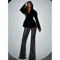 Stylish Woman Oversize Suit Coat And Shining Diamonds Mesh Pants 2 Pieces Set Fashion Woman High Street Wear Party Outfit