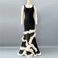 Artistic Black & White Strappy Dress Gown Ruffled Detailing for Creative Galas black