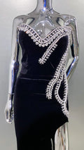 Luxury Stereoscopic Rhinestone Design HIgh Slit Strapless Floor Length Dress Graceful Woman Evening Dress Performance Costume