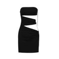 Hot Sexy Hollow Out Shining Diamonds Long Tassel Strapless Sleeveless Split Mini Dress Hotsweet Lady Summer Party Vestido black