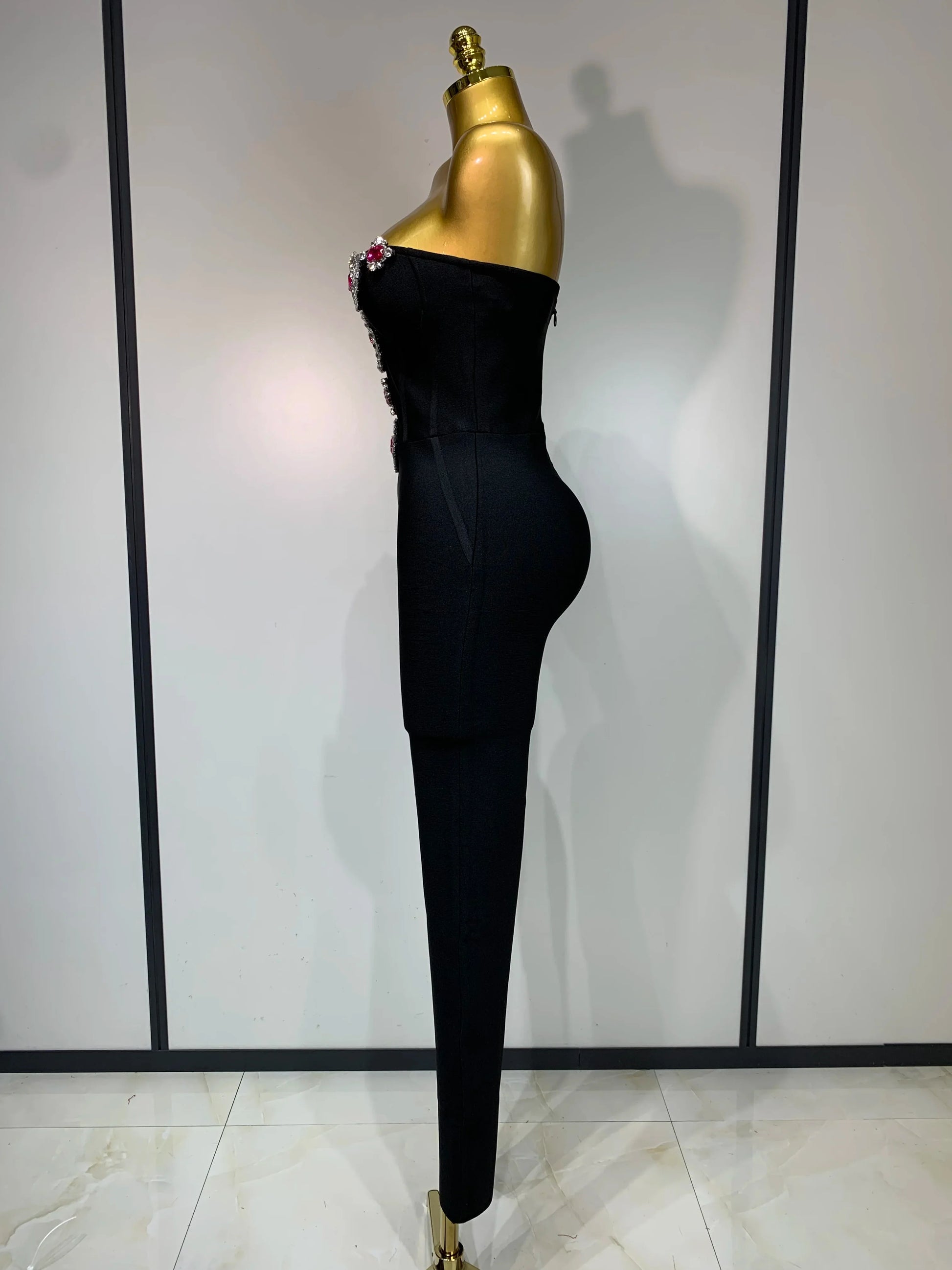 Fashion Celebrate Sparkly Rhinestone Women Sexy Strapless Bodycon Bandage Jumpsuit Runway Nightclub Party Luxury Birthday Outfit