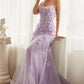 Sexy 3D Lace Embroid Mermaid Vestidos De Noche Lavender Fishtail Prom Dress 2023 Fairy Trumpet Corset فساتين السهرة