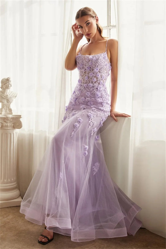 Sexy 3D Lace Embroid Mermaid Vestidos De Noche Lavender Fishtail Prom Dress 2023 Fairy Trumpet Corset فساتين السهرة