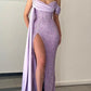 Lilac Evening Dresses Sequined Sparkly One Shoulder Sweetheart Mermaid Long Formal Party Evening Gowns Custom made