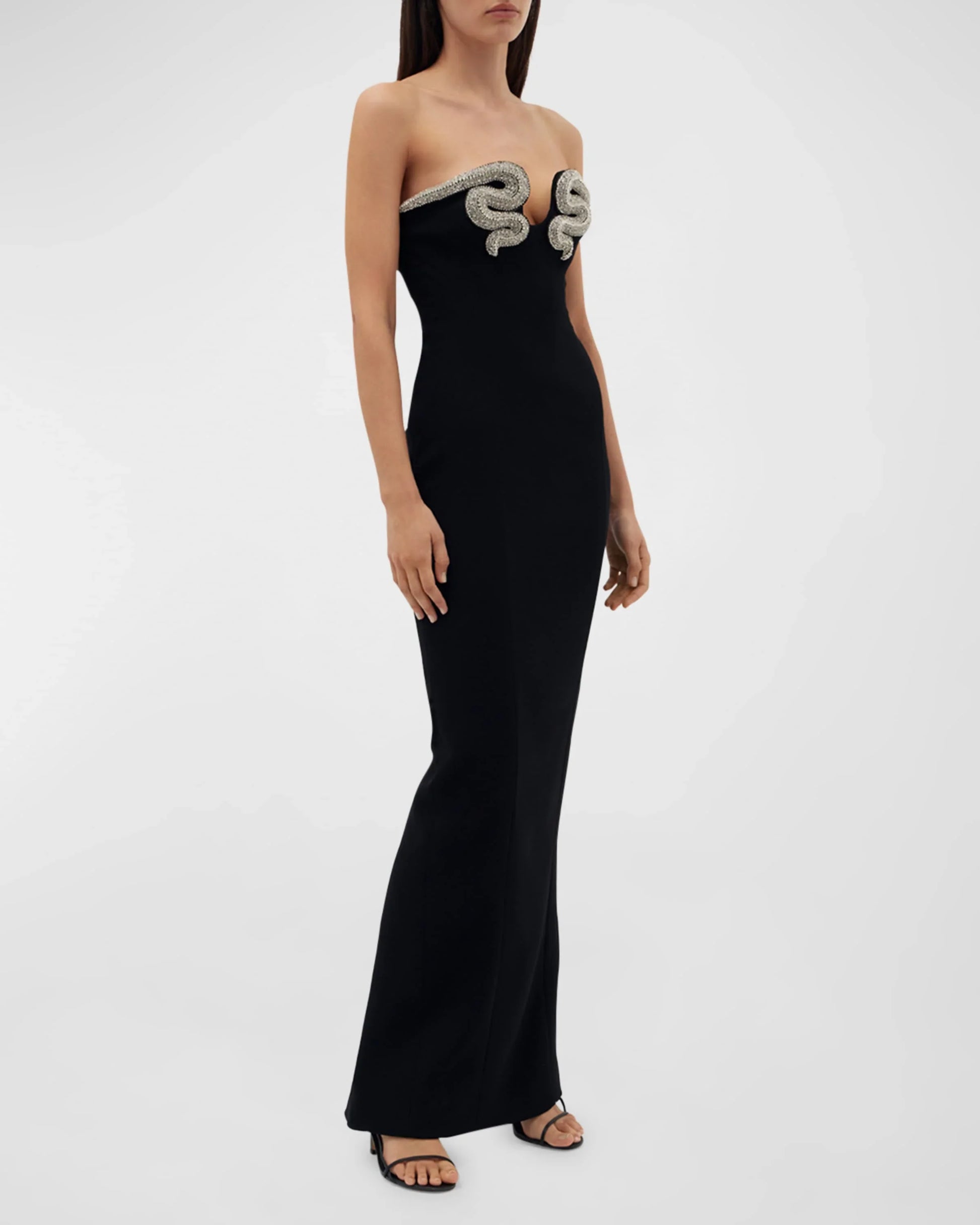 Shining Diamonds V-Neck Strapless Black Long Bandage Dress Elegant Woman Evening Party Dress Cocktail Party Outfit
