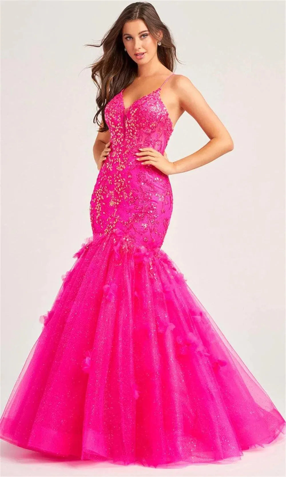 3D Flowers Lace Embroidery Prom Dresses Tulle Mermaid فساتين السهرة Elegant Sleeveless Floor-Length vestidos verano moda as pic