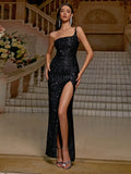 Evening Dresses Woman Elegant Sexy Black One Shoulder Long Sleeveless Party Celebrity Cocktail Night Maxi Club Female Clothing