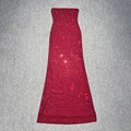 Redwine Beaded Strapless Long Maxi Dress For Women Elegant Sleeveless Backless Sparkle Crystals Bodycon Cocktail Evening Gown Red