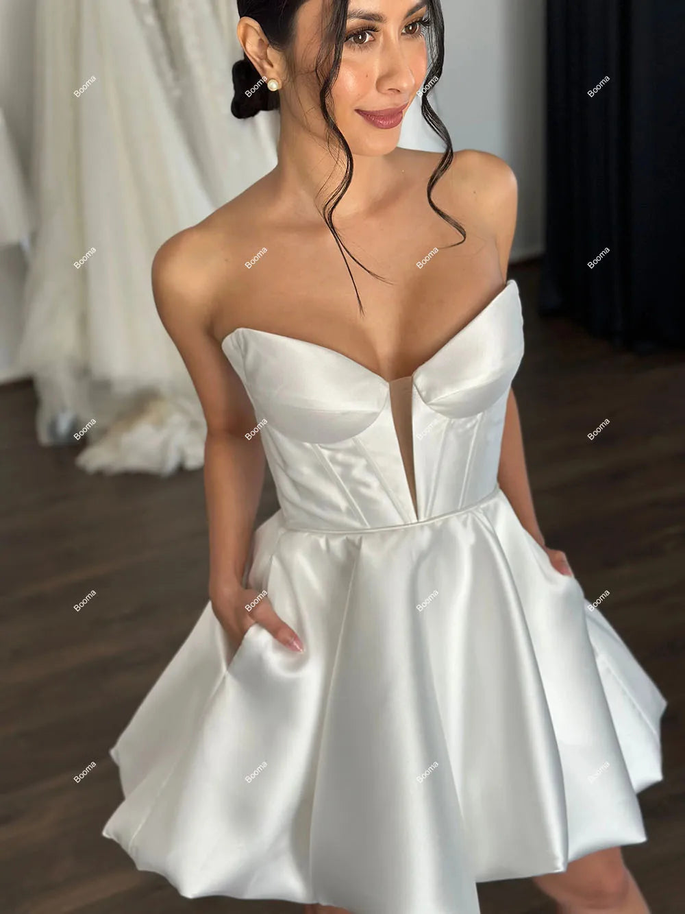 A-line kurze Hochzeitsfeier Kleider Schatz elegante Bräute Kleider für Frauen Puffrock Promkleider Cocktailkleid