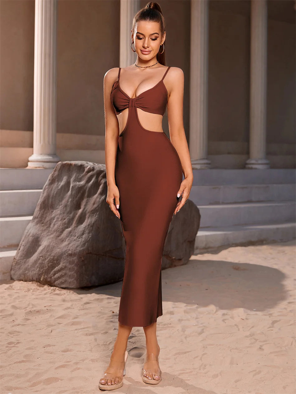 Sexy Evening Dress Modest Dress for Woman Party Elegant Hollow Out Mid-calf Length Celebrity Night Cocktial Luxury Female Cloth