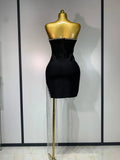Women Celebrity Sexy Strapless Backless Black Diamond Tassels Mini Bodycon Bandage Dress Elegant Evening Club Party Dresses