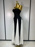 Women Contrast Color Camisole Long Dress Elegant Sleeveless Backless High Waist Bandage Dress High Street Banquet Gown