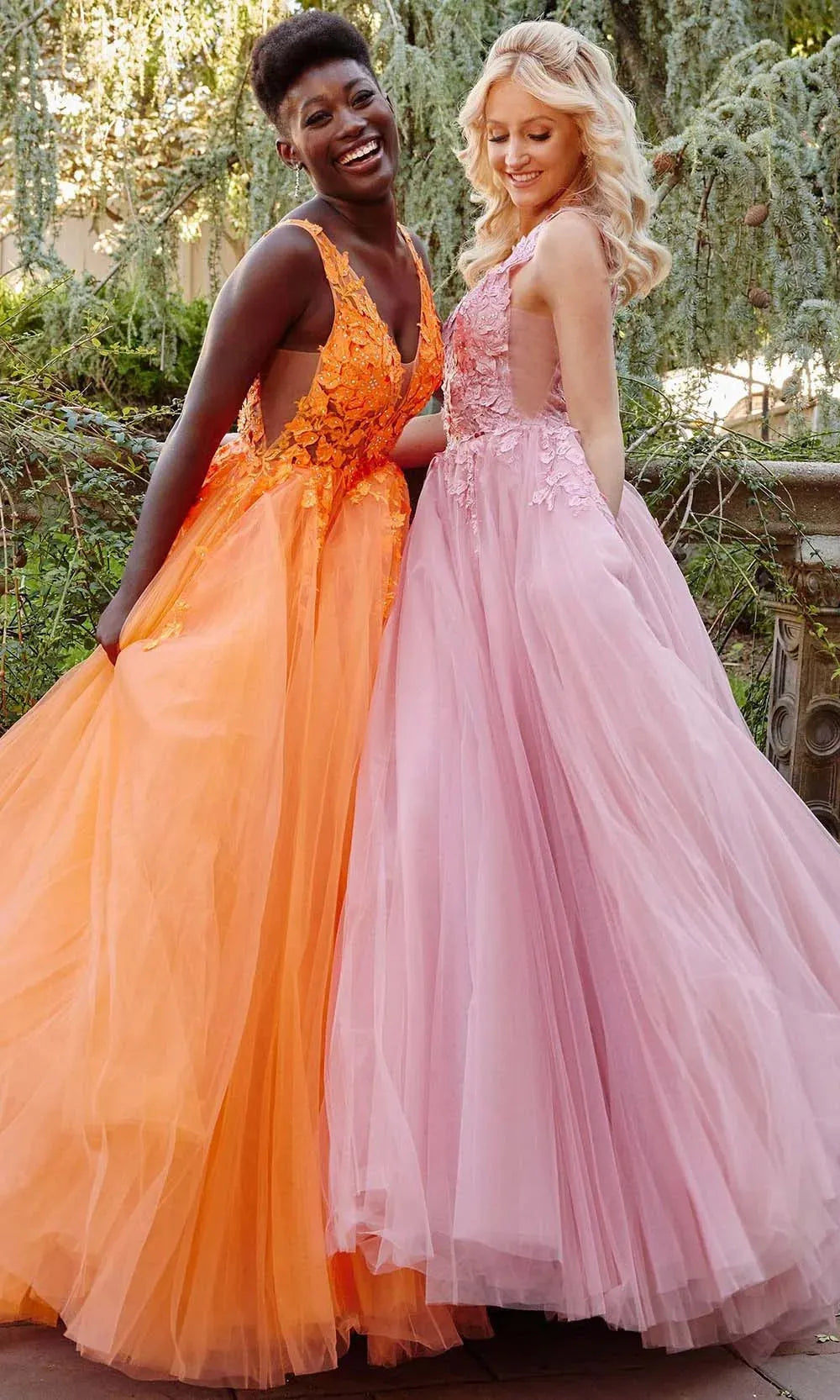 Princess V-neck 3D Flower Prom Dress Sexy A-line Tulle Vestidos De Noche Sleeveless Orange فساتين مناسبة رسمية