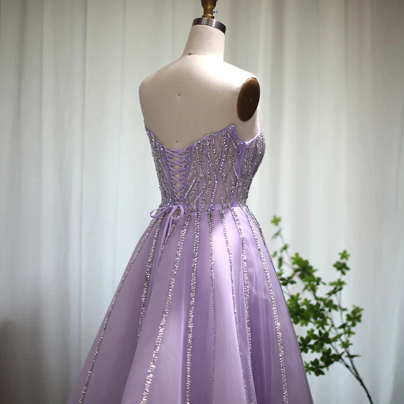 Robe de soirée de luxe lilas perlée de dubaï, élégante, festonnée, robes de bal formelles pour femmes arabes, pour fête de mariage 