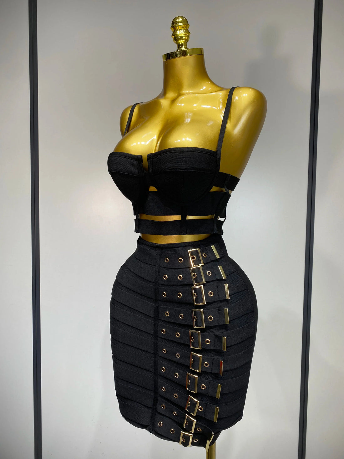 Women Sexy Black Cut Out Bodycon Bandage Skirt Two Piece Set Celebrity High Streeet Evening Birthday Club Party Outfits black