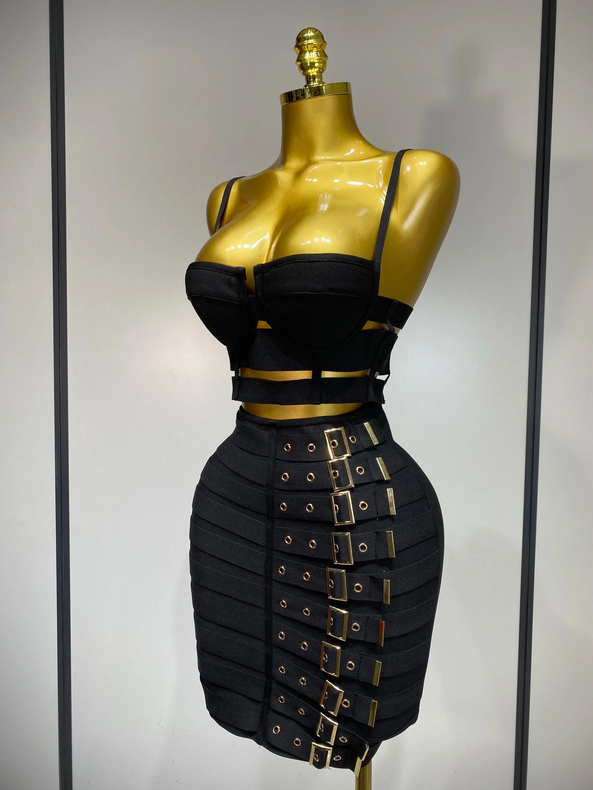 Women Sexy Black Cut Out Bodycon Bandage Skirt Two Piece Set Celebrity High Streeet Evening Birthday Club Party Outfits