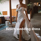 Elegant Off The Shoulder V-neck Pleat Soft Satin Mermaid Wedding Dresses With Detachable Train Side Slit Custom Made