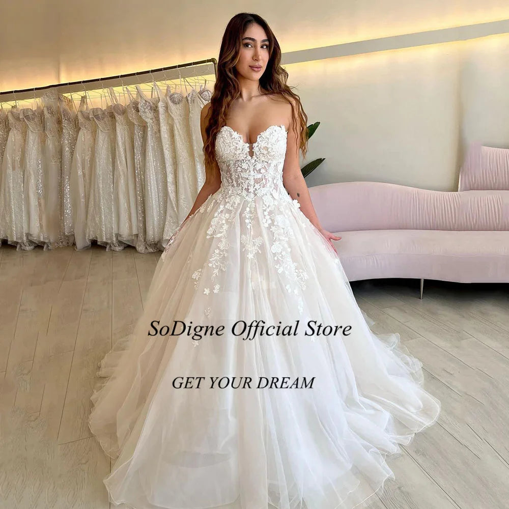 Vestido de noiva sexy princesa Sweethearts Flores sem alças Apliques de espartilho vestidos de noiva Vestido de Novia