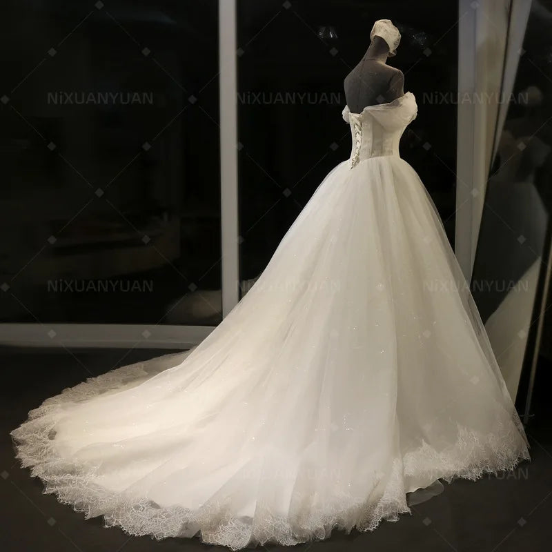 Prinzessin Spitze Tüll eine Linie Hochzeitskleid Schatz von der Schulter Applikationen Boho Brautkleider für Frau Vestidos de Novia