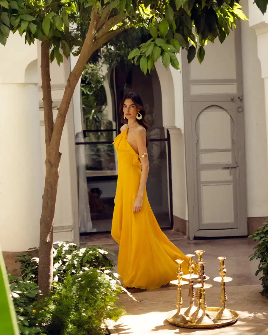 Summer Women Sexy Halter Chiffon Loose Long Dress Beach Style Vacation Casual Birthday Party Outfit Vestido Orange