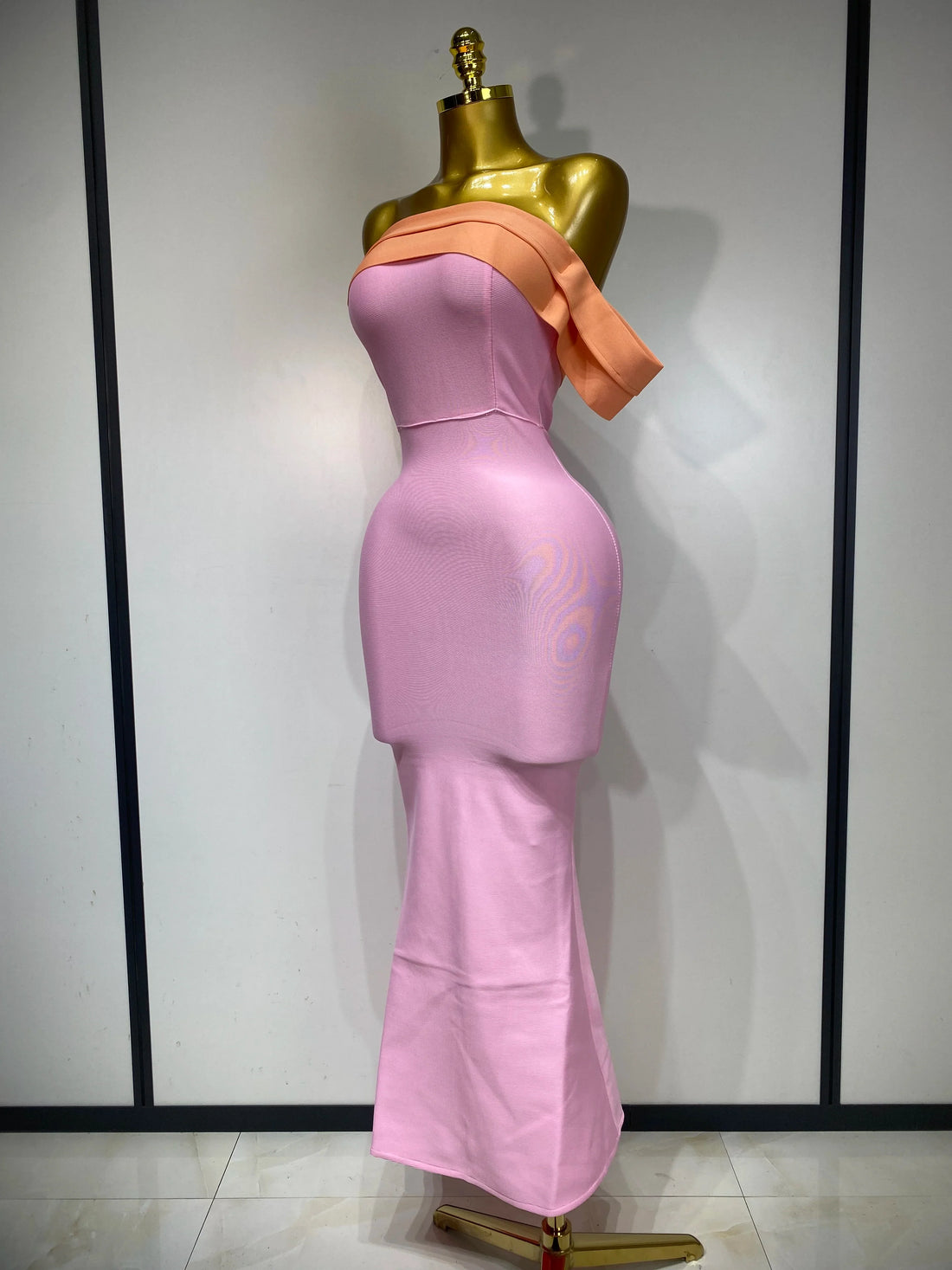 Women Sexy One Shoulder Color Block Bodycon Bandage Dress Celebrity Elegant Evening Club Luxury Birthday Party Outfit Pink