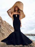 Black Sleeveless Mermaid Bandage Long Dress Sexy Key Hole Open Back Floor Length Court Train Gown Evening Party Wear