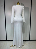Women Long Sleeve Deep V-Neck Bodycon Long Dress Elegant Evening Party Club Celebrate Cocktail Outfit Luxuru Birthday Dress