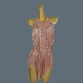 Sparkly Women White Tassel Leotard Sexy Pearls Sequins Fringes Bodysuit Club Performance Wear Party Stage Dance Costumes Shuye Champagne One Size