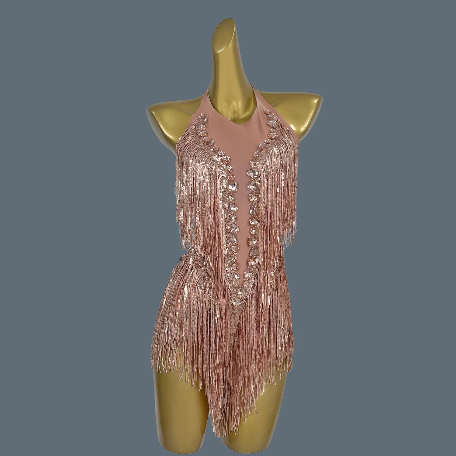 Sparkly Women White Tassel Leotard Sexy Pearls Sequins Fringes Bodysuit Club Performance Wear Party Stage Dance Costumes Shuye Champagne One Size