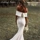 Gaun Pernikahan Putih off Shoulder Untuk Pengantin Wanita Putri Duyung Sederhana Boho Lipit Gaun Pengantin Kereta Pengadilan Vestidos de Novia