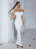 White Bandage Dresses Long Luxury Evening Dress Night Sexy Backless Off Shoulder Black Club Women Celebrity Cocktail Elegant WHITE