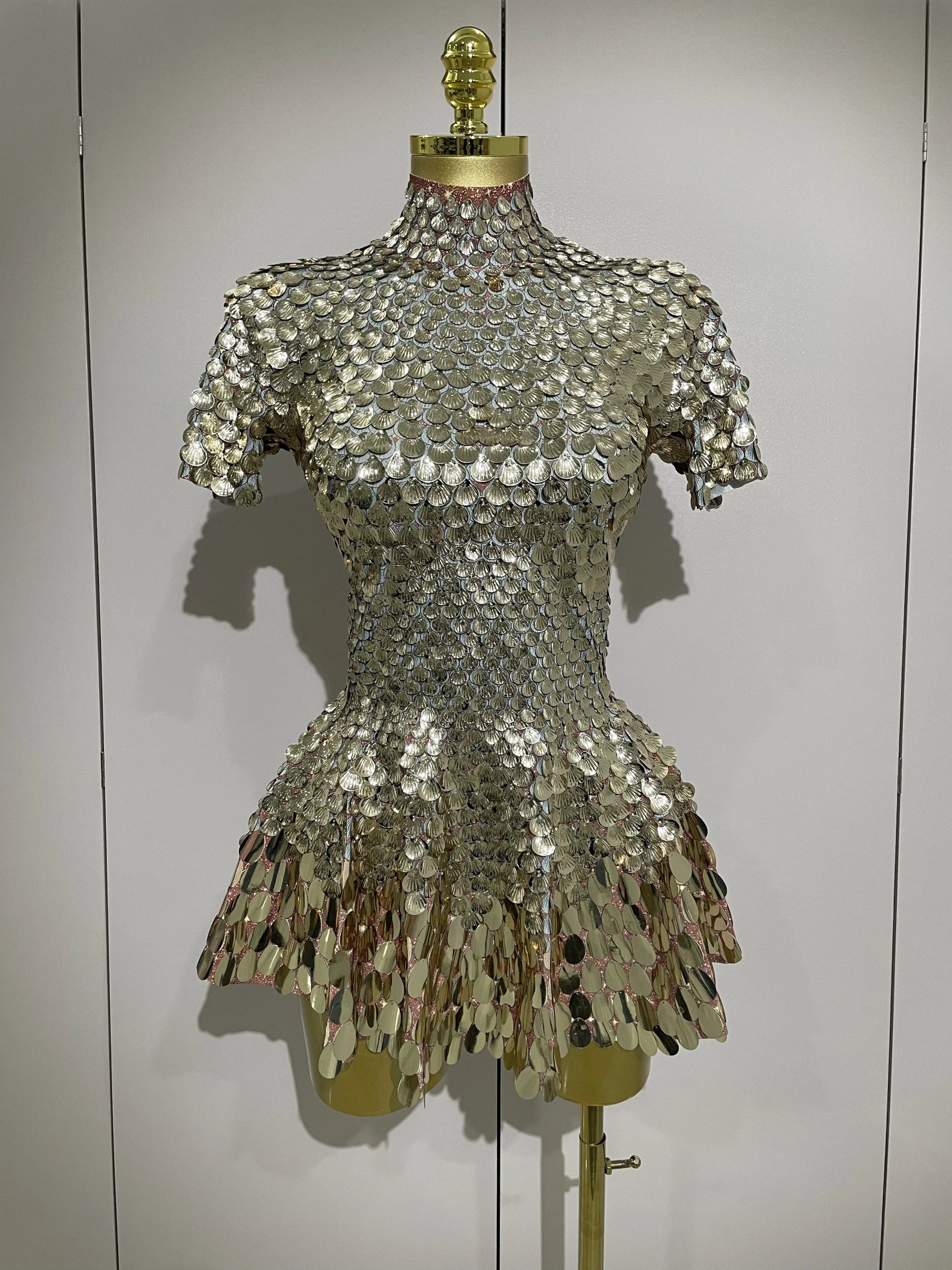 Luxury Shiny Shell Sequins Bodysuit Dress Women Sexy Nightclub Dance Performance Clothing Birthday party Dresses Gold