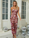 Floral Embroidery Sequins Long Dress Strapless Mesh Patchwork Backless Slim Cocktail Evening Party Gowns