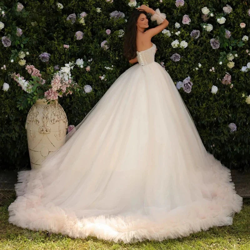 Bohomia – robe de mariée princesse, épaules dénudées, ligne a, dos nu, froncée, en Tulle, à plusieurs niveaux 