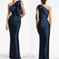 Dark Blue Satin Prom Dresses One Shoulder Mermaid vestidos de noche Elegant Sleeveless Floor-Length Formal Evening