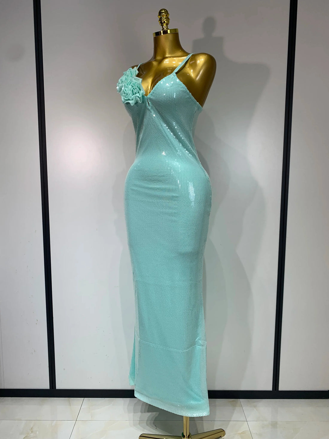 Women Sexy Sling V Neck Appliques Sequines Glitter Bodycon Long Dresses Luxury Birthday Party Celebrity Evening Prom Gown Mint