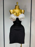 Women Celebrity Sexy Sleeveless 3D Flower Patchwork Mini Bodycon Bandage Dress Elegant Evening Club Party Birthday Dress black