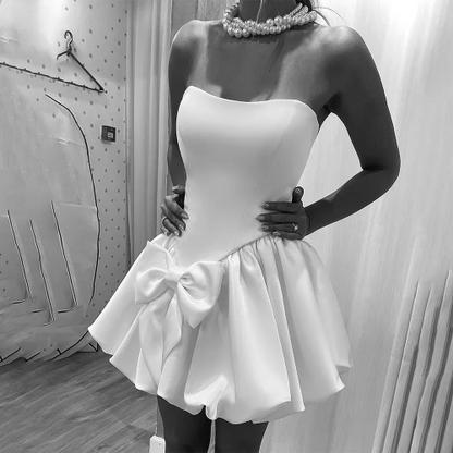 A Line Mini Wedding Party Dresses Strapless Bow Puff Short Bridals Gowns Prom Cocktail Dresses for Women vestidos de novia