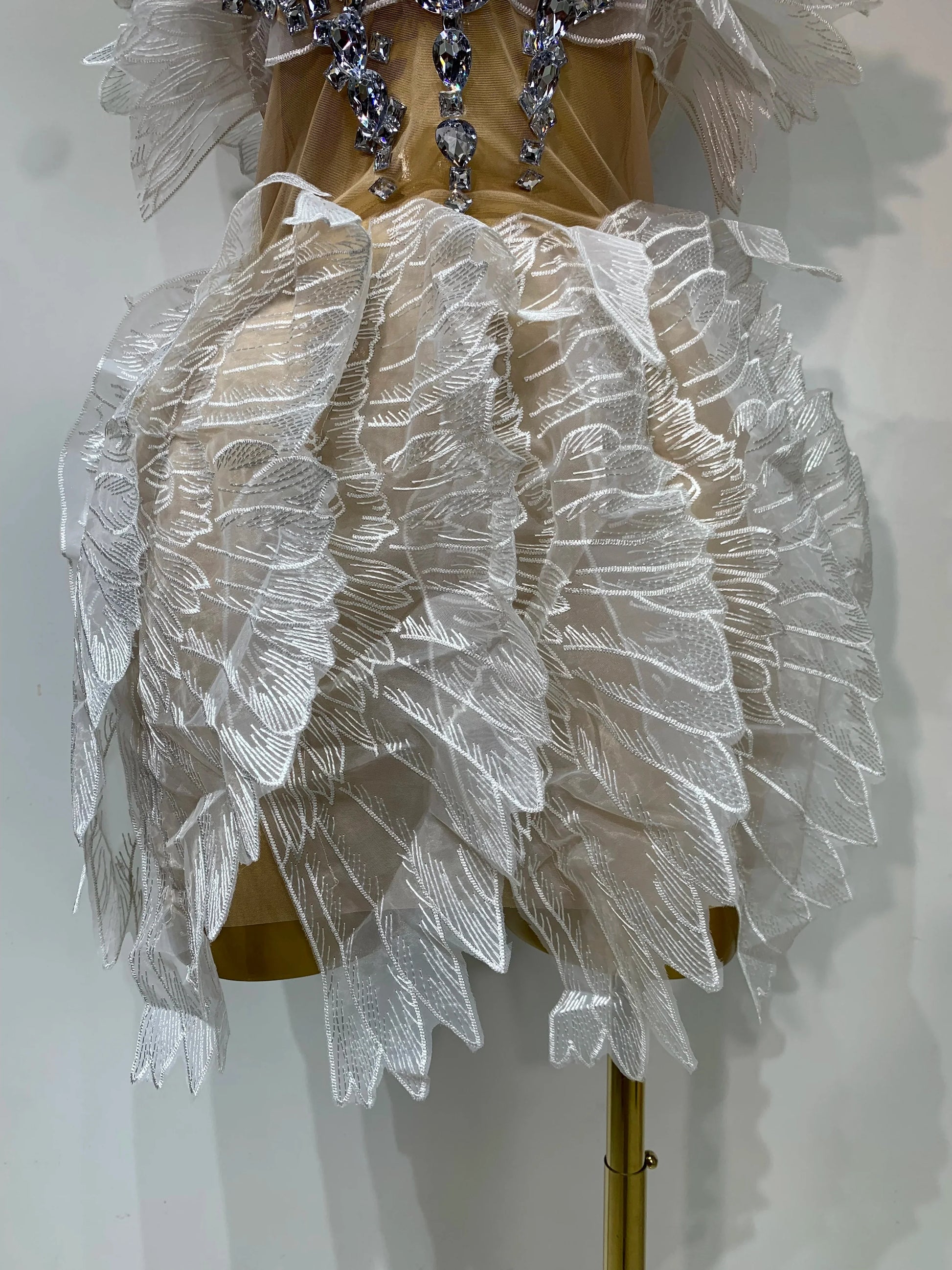 Luxury Birthday Dress Women Sexy White Crystal Transparent Wings Mini Dress Nightclub Evening Party Singer Stage Perform Costume