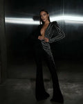 Spring Sparkling diamonds Sexy V-Neck Stylish Flare Pants Jumpsuit Woman Fashion Party Outfit Stage Performance Costume
